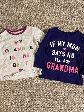 Carter's Baby Girl Lot 2 Graphic Long Sleeve Shirts Grandma Grandpa 12 Months